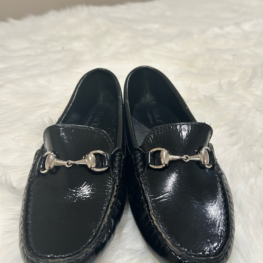 New Black Sax Fifth Avenue Shiny Loafers with Silver Accent size 5B